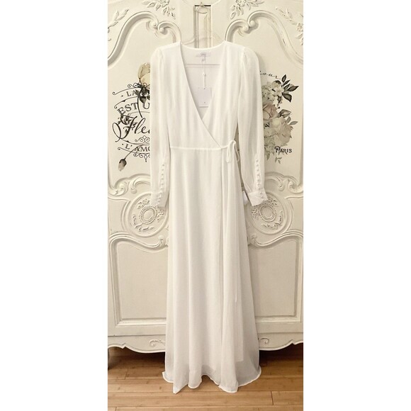 Lulus My Whole Heart Dress Women's S White Maxi Long Sleeve Wrap NWT - Picture 5 of 14
